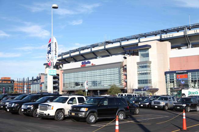 The front entrance of Gillette Stadium, home of the New England Patriots, in Foxborough.